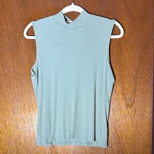 Rachel Zoe Light Green Ribbed Sleeveless Mock Neck Top